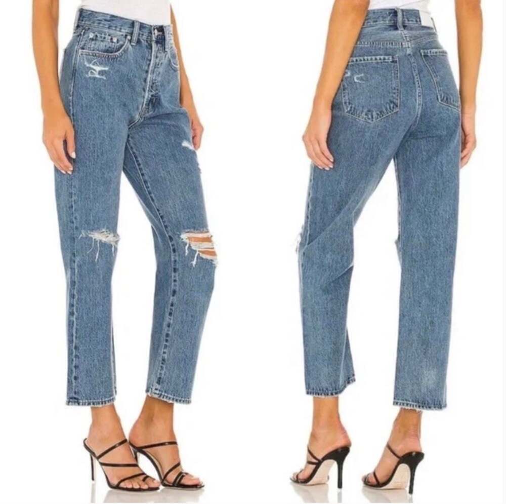 Pistola Cassie Crop Super High Rise Straight Leg Distressed Jeans in Elixir